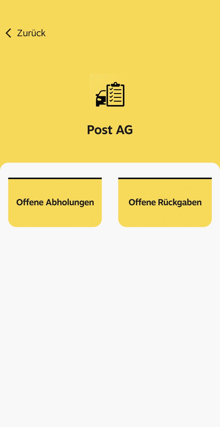 Startbildschirm der WUMS App mit offenen Abholungen und Rückgaben